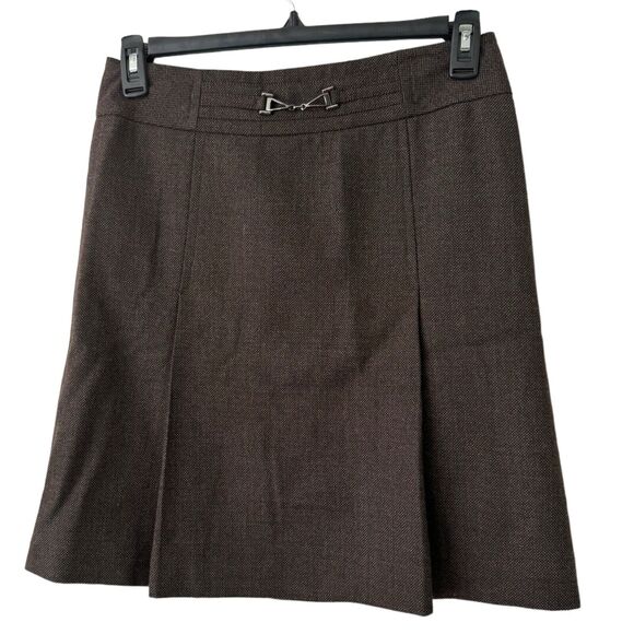 Ann Taylor Dark Brown Wool Pleated Pencil Skirt Womens Sz 8 Dark Academia Career - Picture 1 of 6